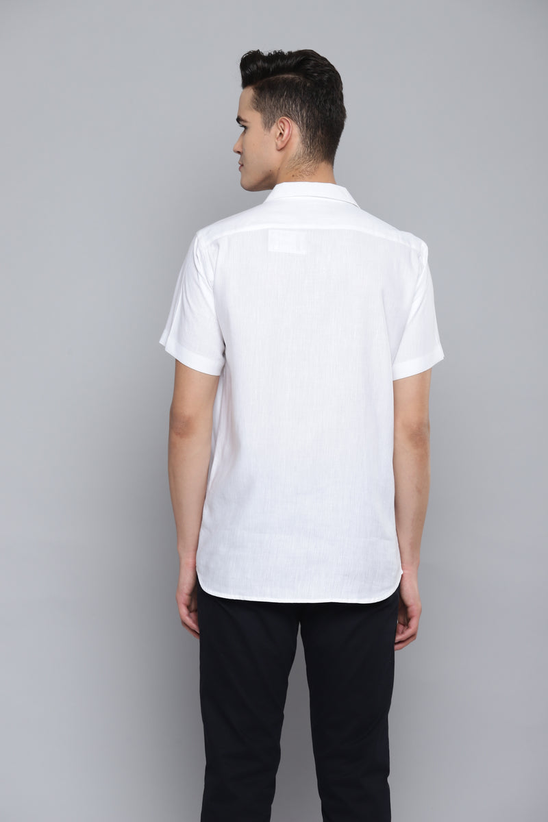 White: Half Sleeves Hemp Casual Shirt
