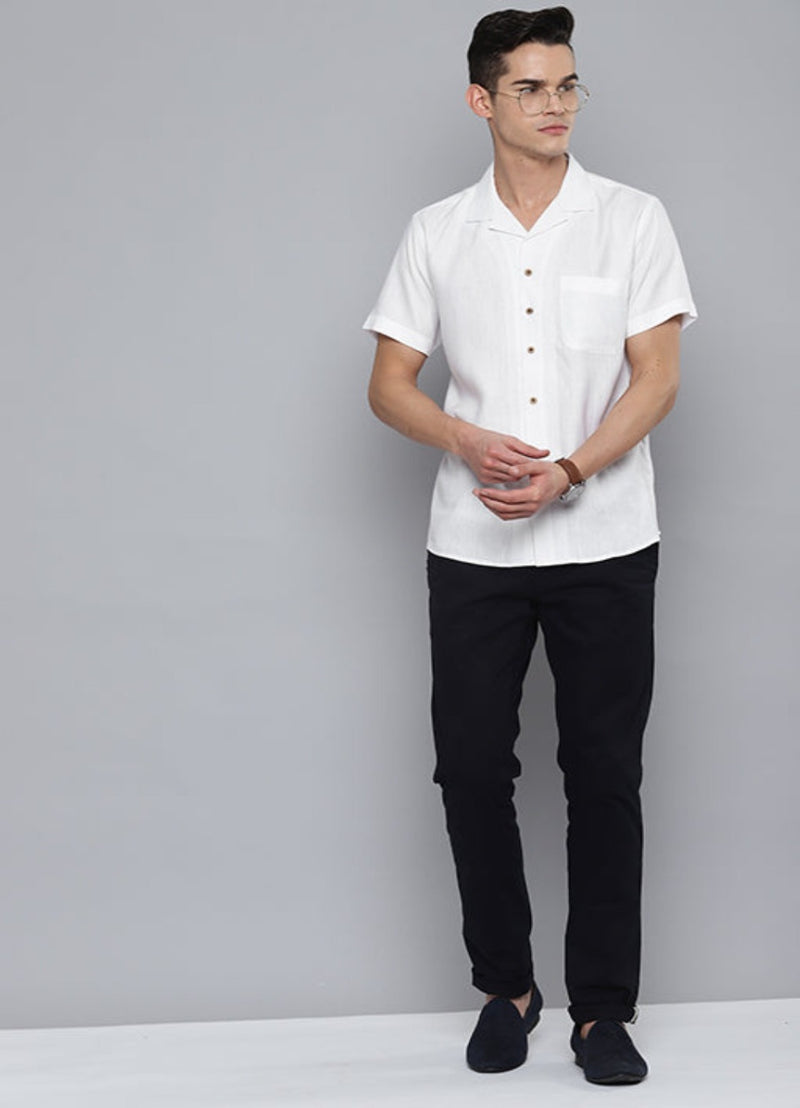 White: Half Sleeves Hemp Casual Shirt
