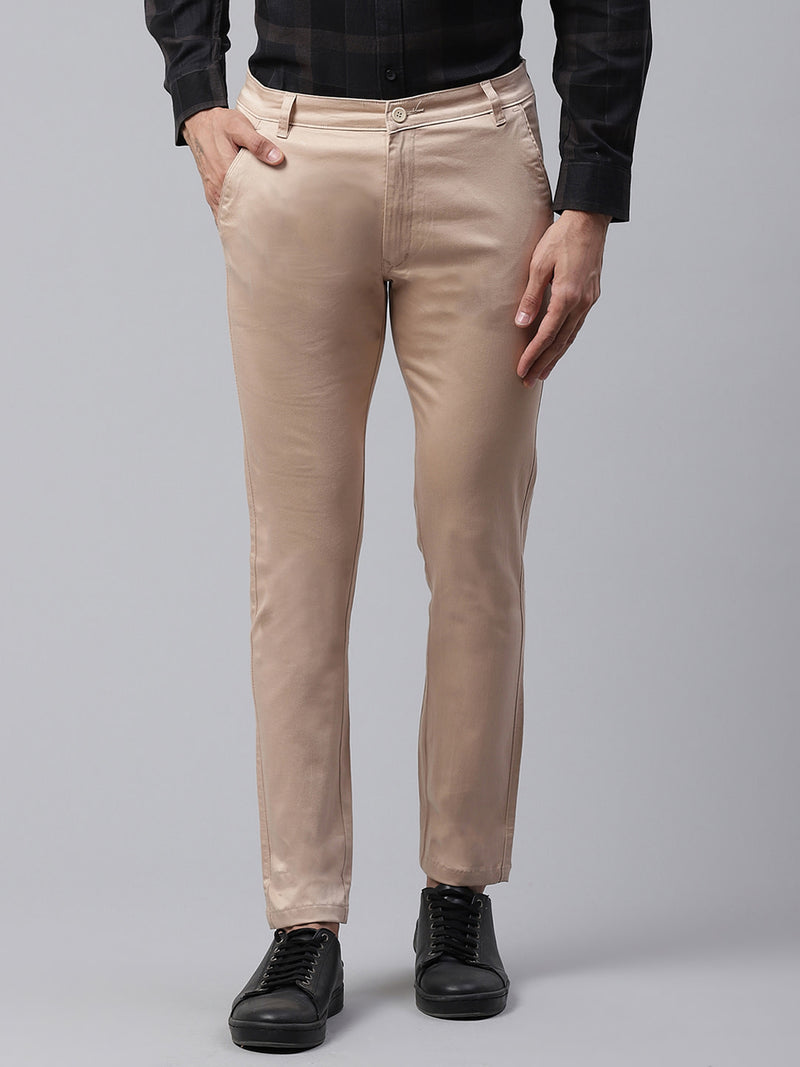 Men Beige Smart Skinny Fit Solid Chinos