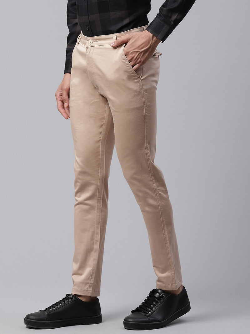 Men Beige Smart Skinny Fit Solid Chinos