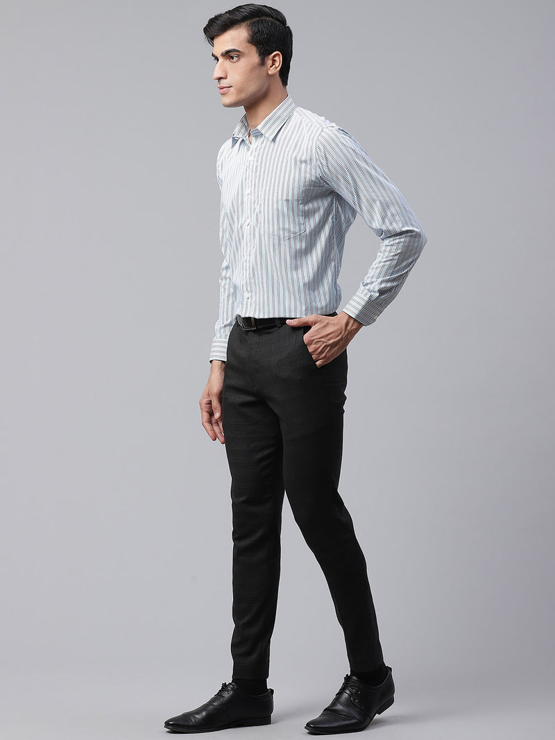 Men Charcoal Black Smart Tapered Fit Checked Formal Trousers