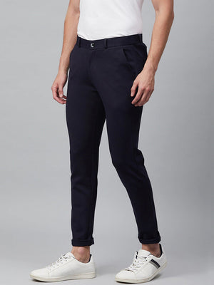 Navy Blue: Wrinkle Free Stretchable Smart Skinny Fit Solid Chinos