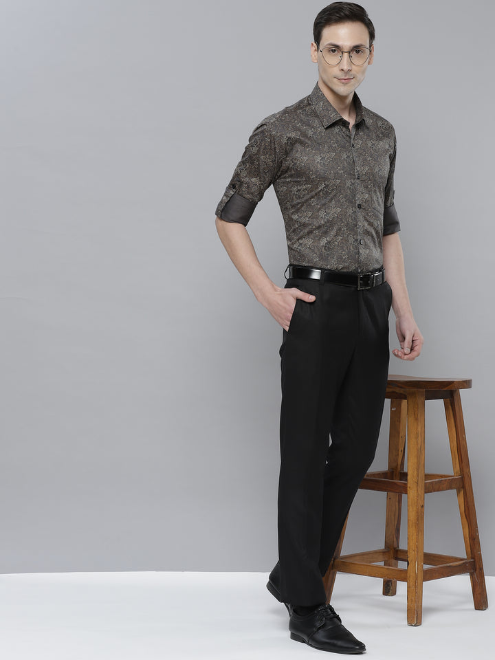 Men Grey Smart Slim Fit Printed Casual Shirt