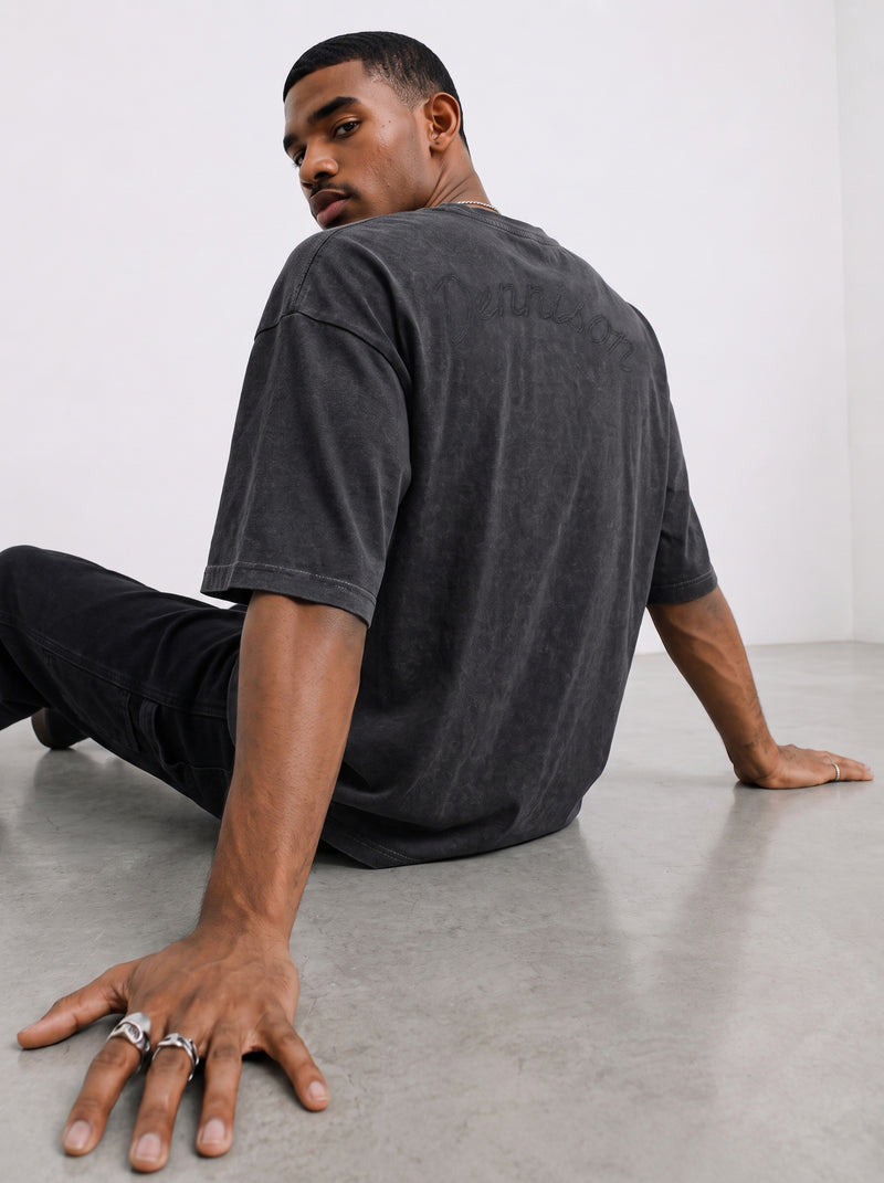 Oversized Stone Wash Embroidered T-Shirt