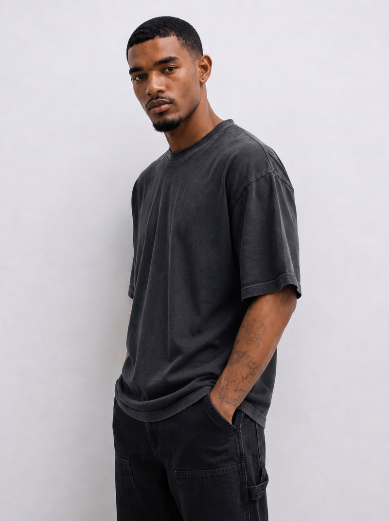 Oversized Stone Wash Embroidered T-Shirt