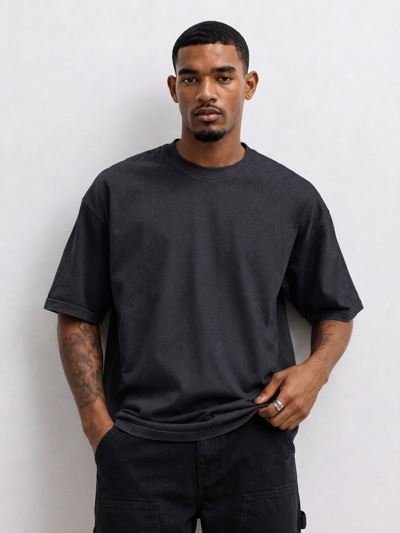 Oversized Stone Wash Embroidered T-Shirt