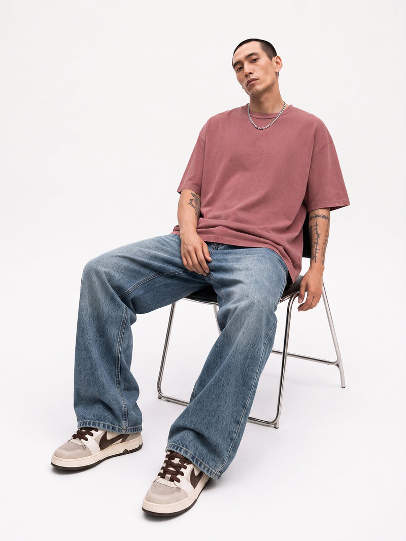 Oversized Stone Wash Embroidered T-Shirt