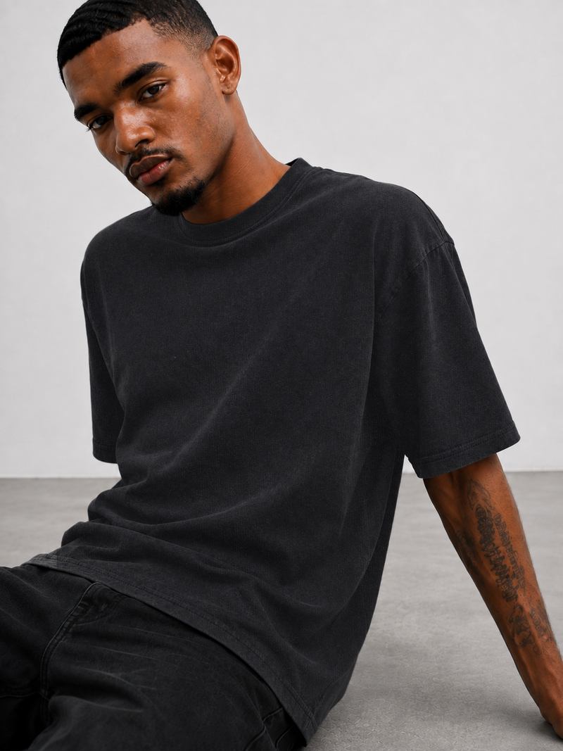 Oversized Stone Wash Embroidered T-Shirt