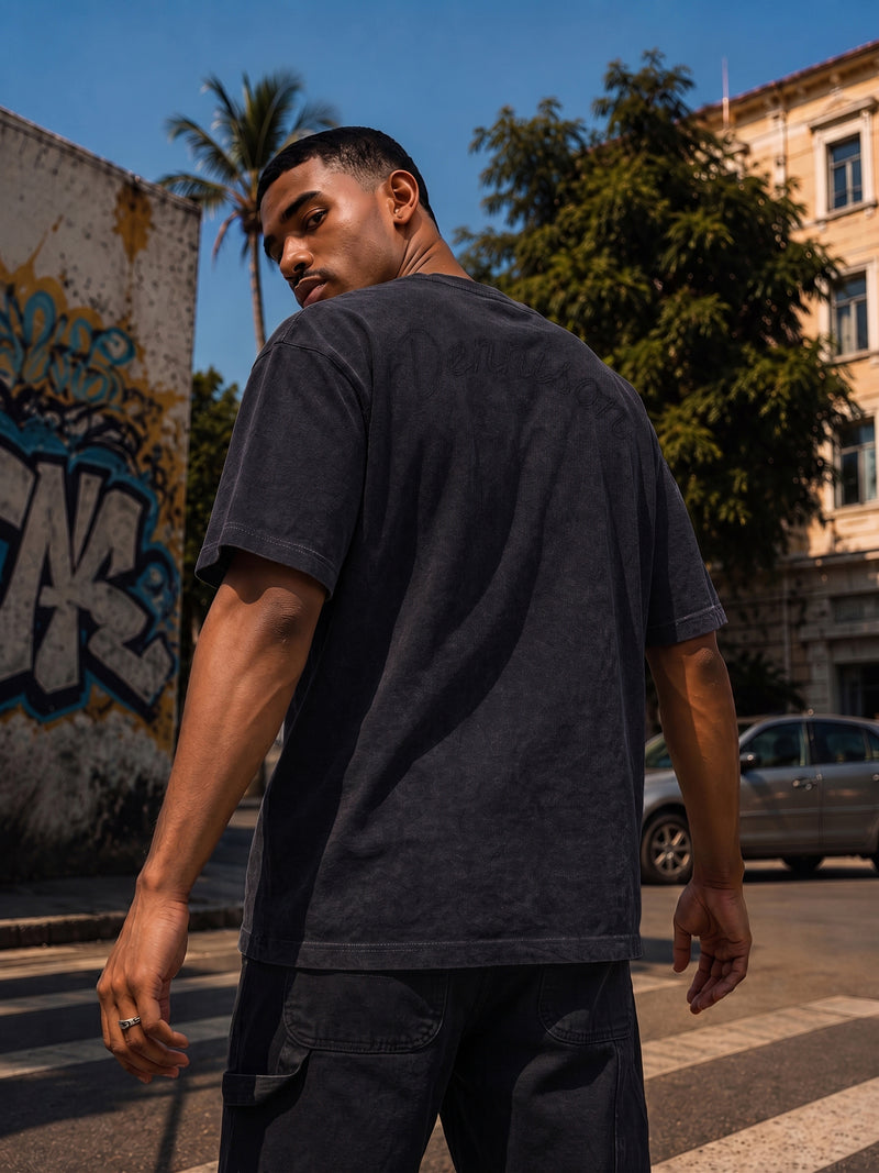 Oversized Stone Wash Embroidered T-Shirt