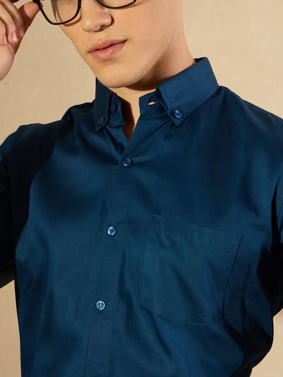 Blue: Comfort Regular Fit Solid Formal Shirt