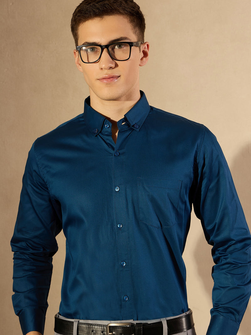 Blue: Comfort Regular Fit Solid Formal Shirt