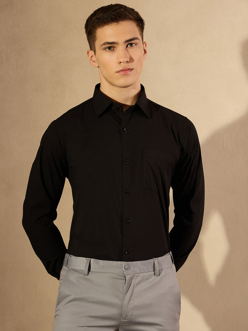 Black: Lycra Spread Collar Formal Shirt