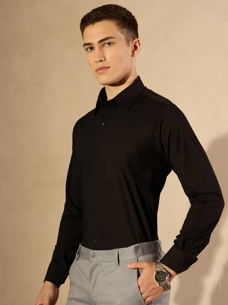 Black: Lycra Spread Collar Formal Shirt