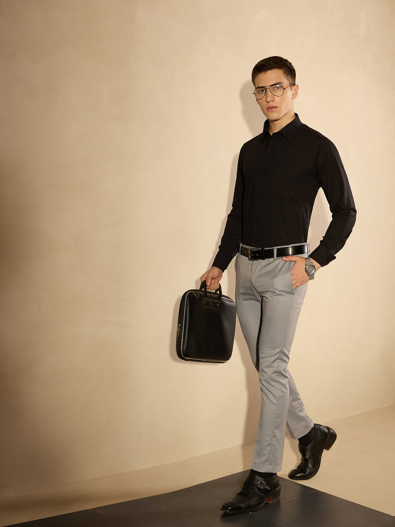 Black: Lycra Spread Collar Formal Shirt