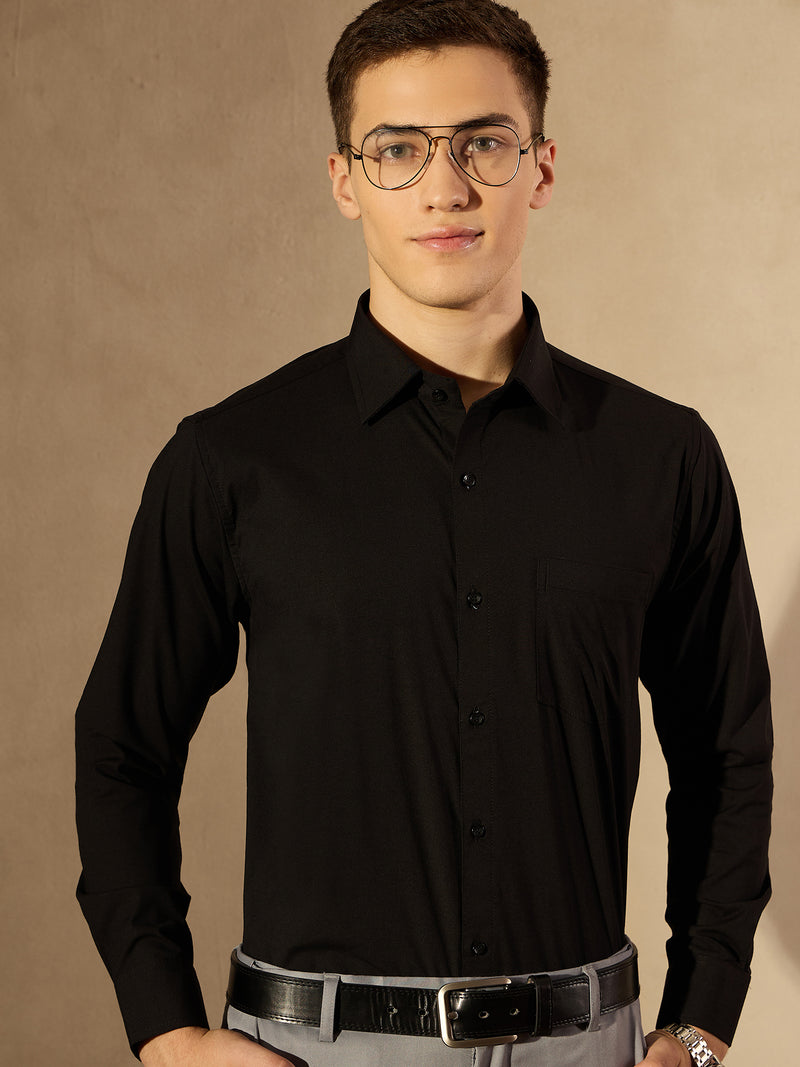 Black: Lycra Spread Collar Formal Shirt