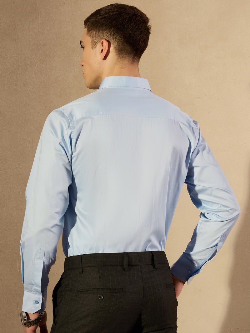 Sky Blue: Pure Cotton Formal Shirt