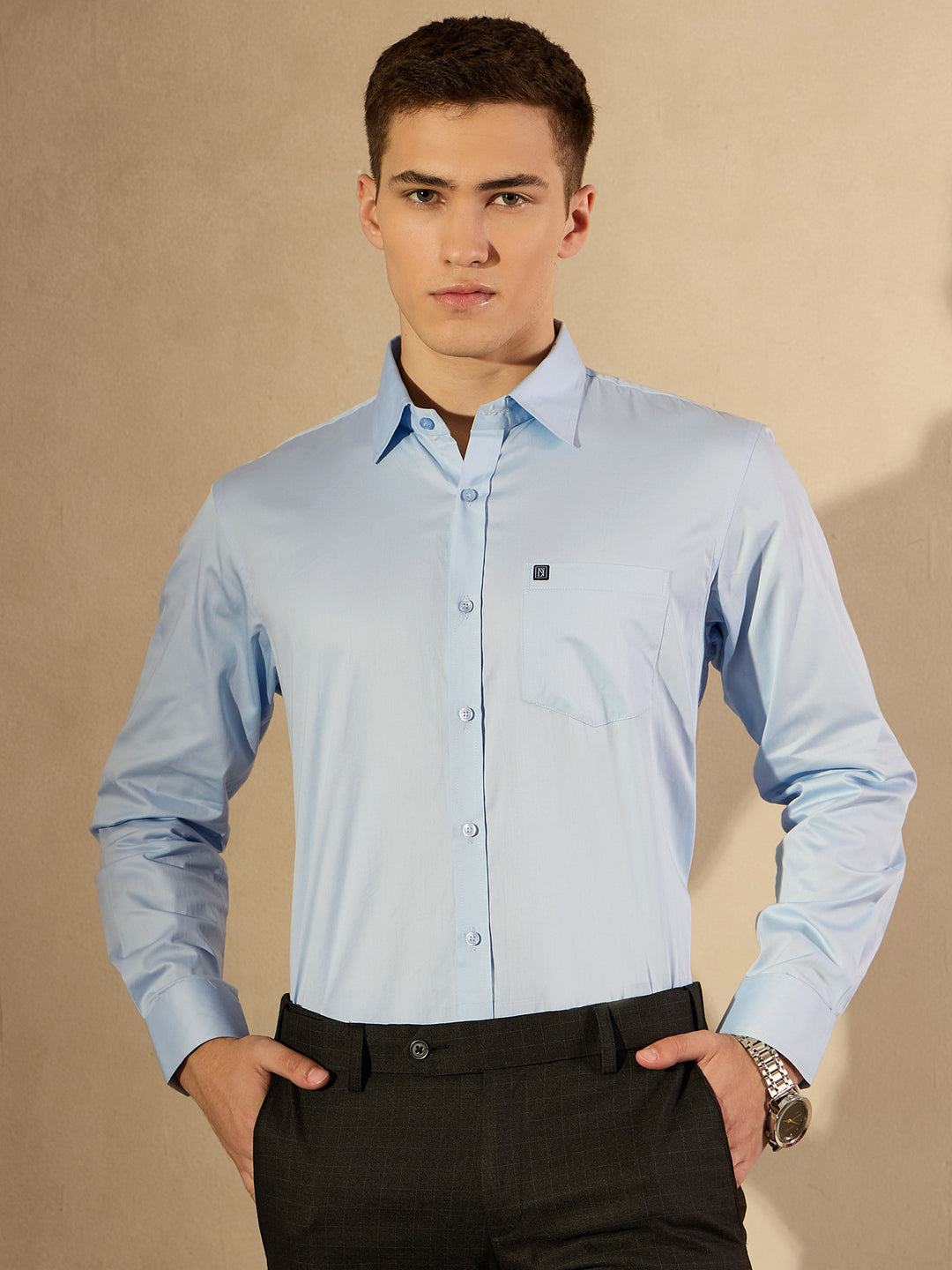 DENNISON Sky Blue Pure Cotton Formal Shirt