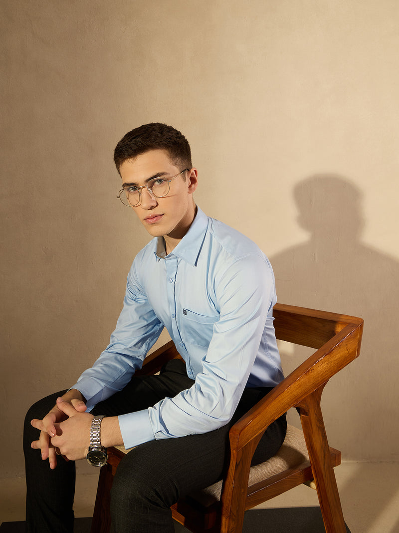 Sky Blue: Pure Cotton Formal Shirt