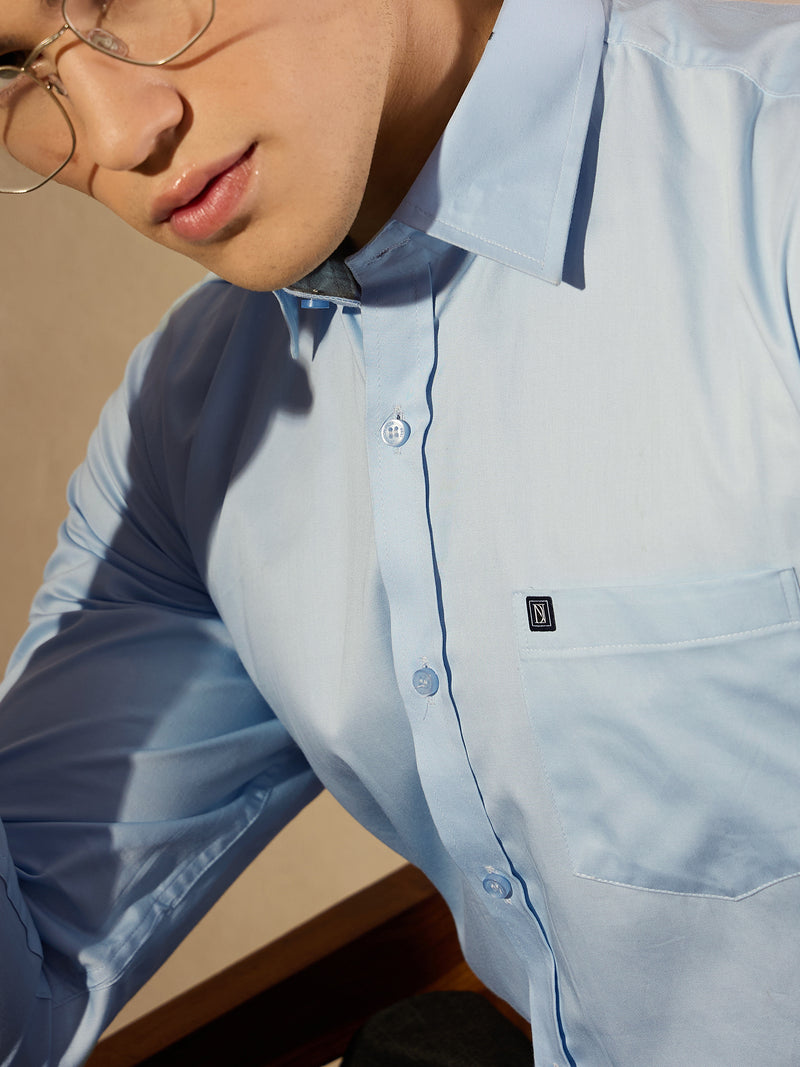 Sky Blue: Pure Cotton Formal Shirt