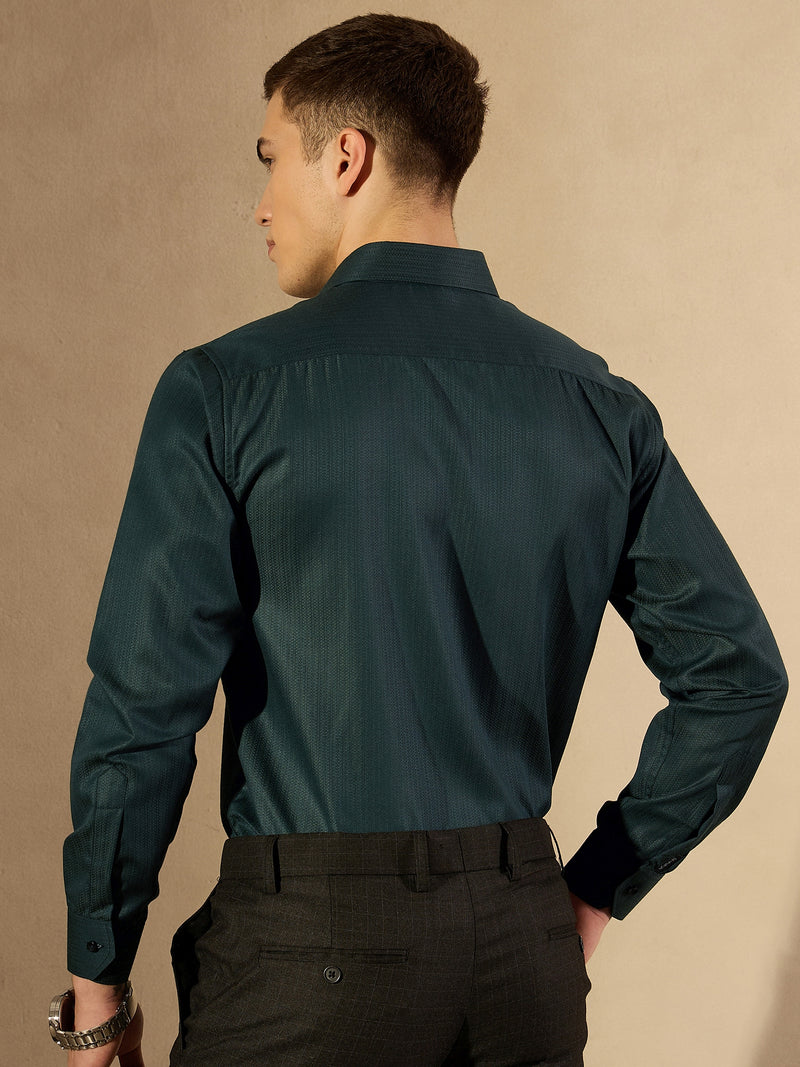 Green: Self Design Textured Party Shirt