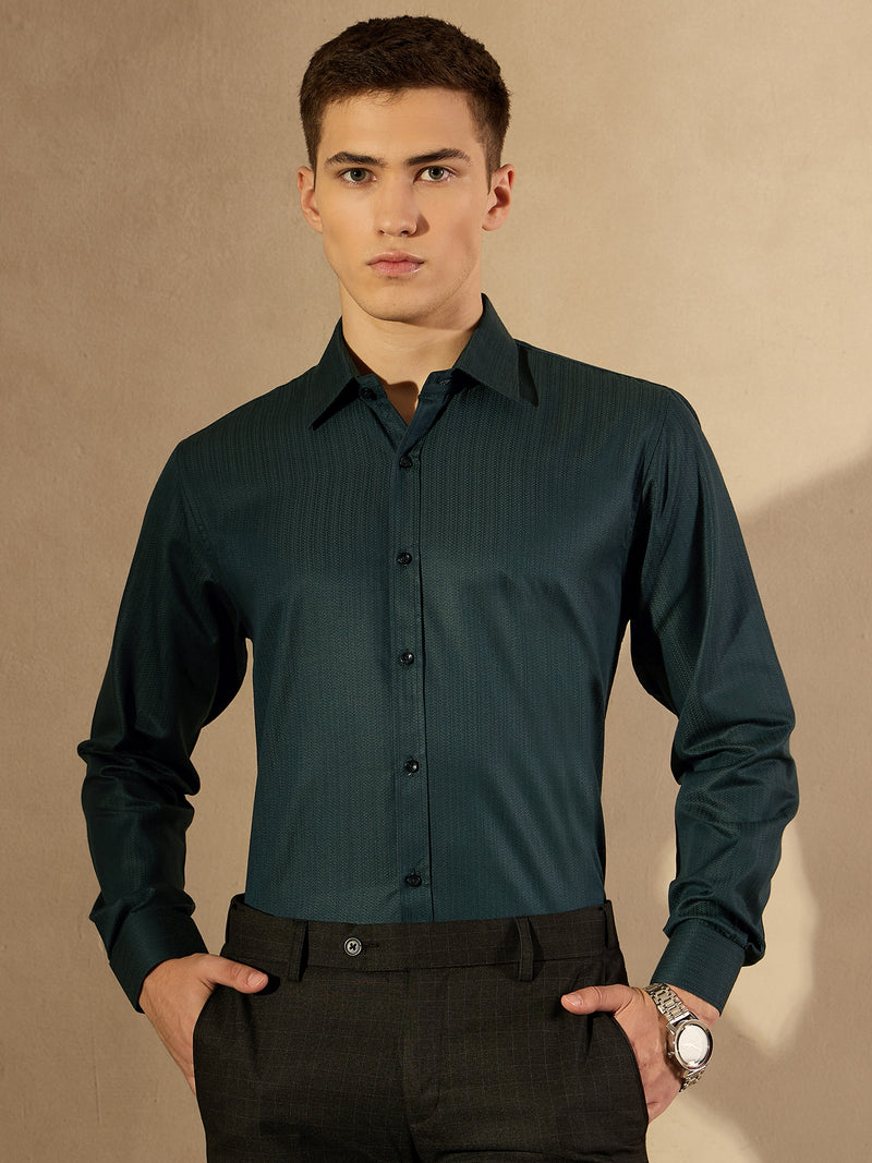 Green: Self Design Textured Party Shirt