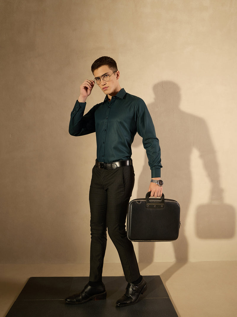 Green: Self Design Textured Party Shirt