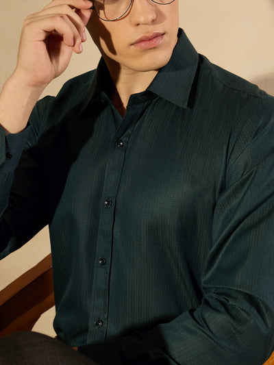 Green: Self Design Textured Party Shirt