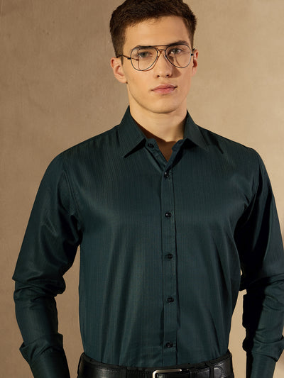 Green: Self Design Textured Party Shirt