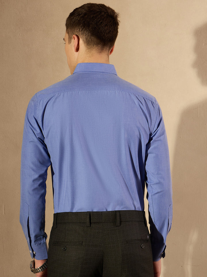 DENNISON Men Blue Solid Formal Shirt