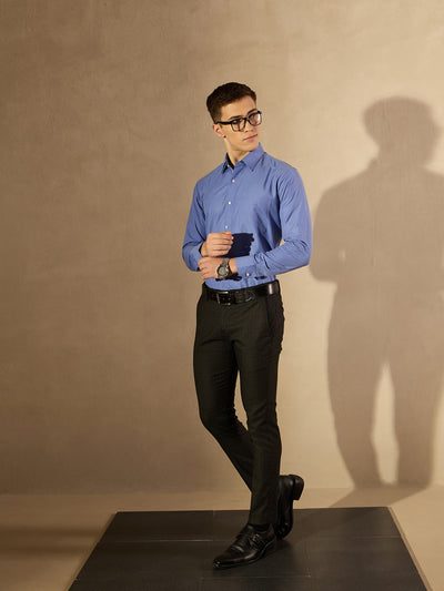 Blue: Solid Formal Shirt