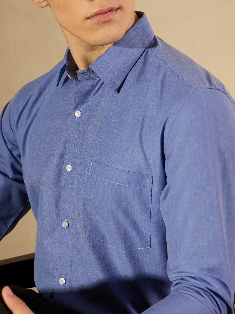 Blue: Solid Formal Shirt