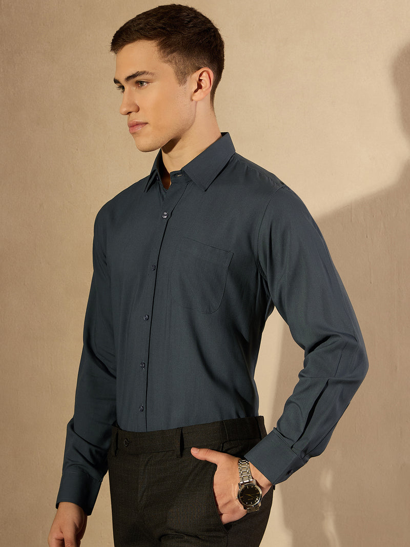 DENNISON Men Dark Grey Solid Formal Shirt