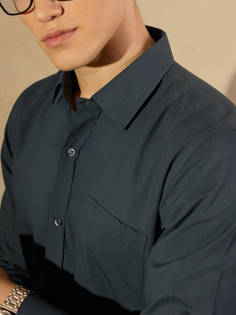 DENNISON Men Dark Grey Solid Formal Shirt