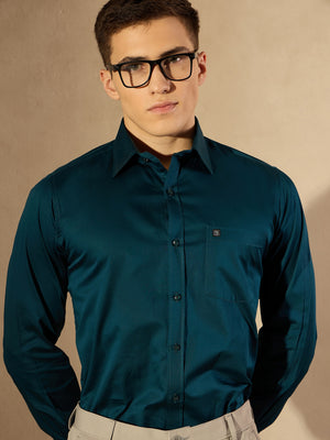 DENNISON Teal Blue Pure Cotton Formal Shirt