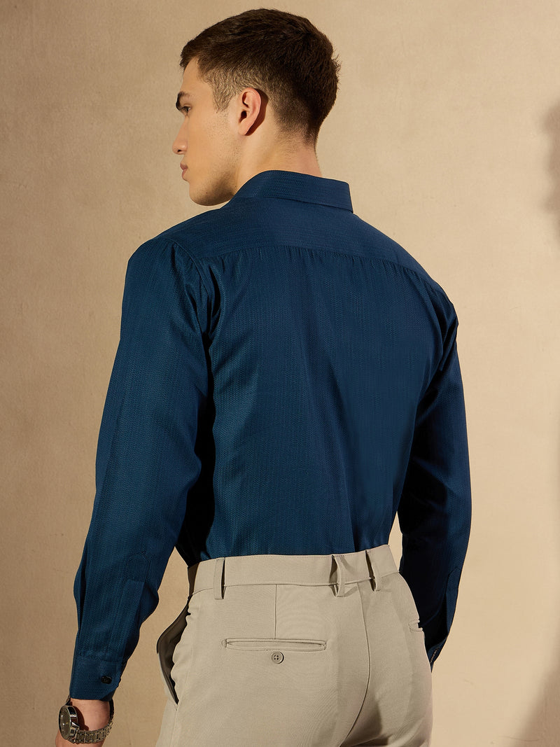 Blue: Self Design Textured Party Shirt