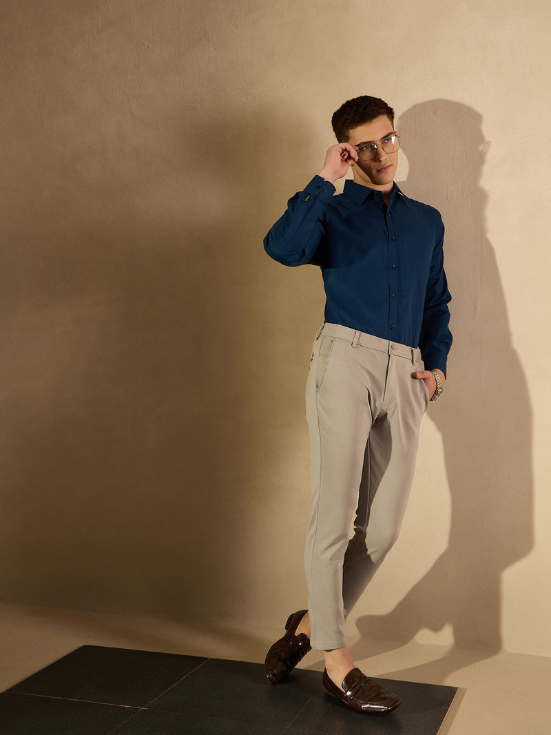 Blue: Self Design Textured Party Shirt