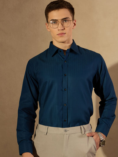 Blue: Self Design Textured Party Shirt