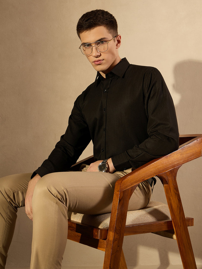 Black Self Design Party Shirt
