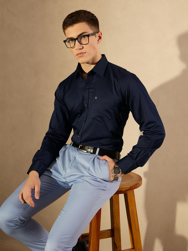Navy blue: Pure Cotton Formal Shirt