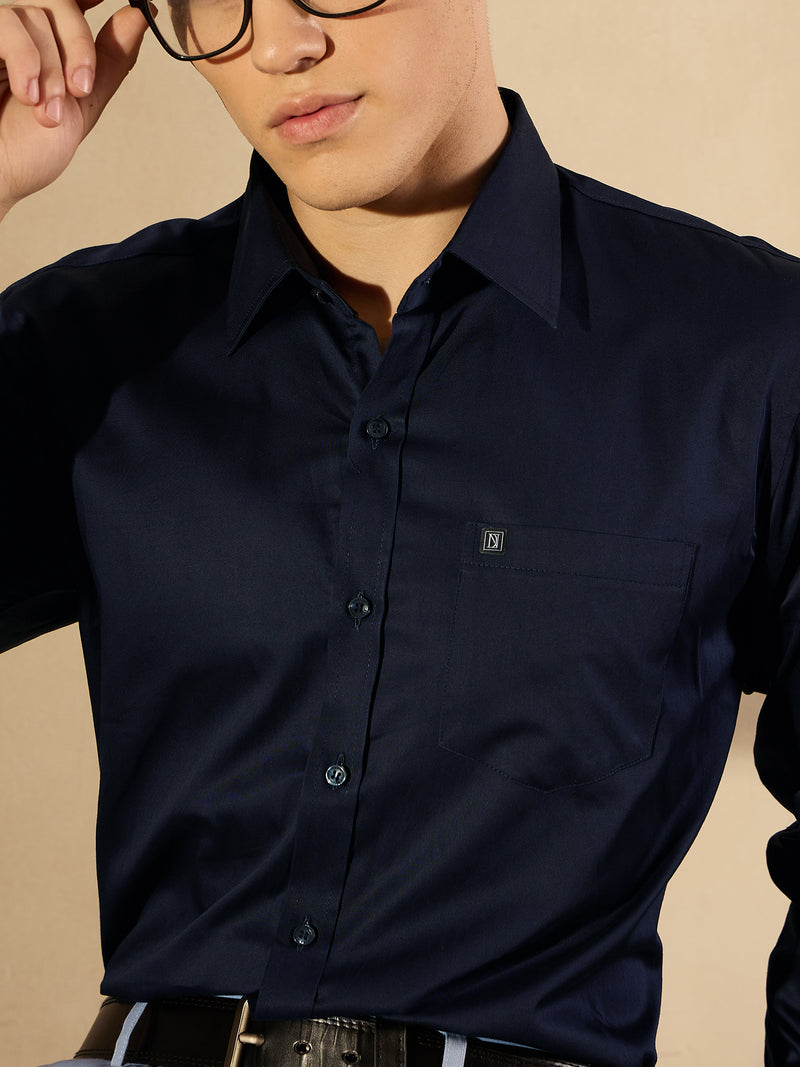 Navy blue: Pure Cotton Formal Shirt