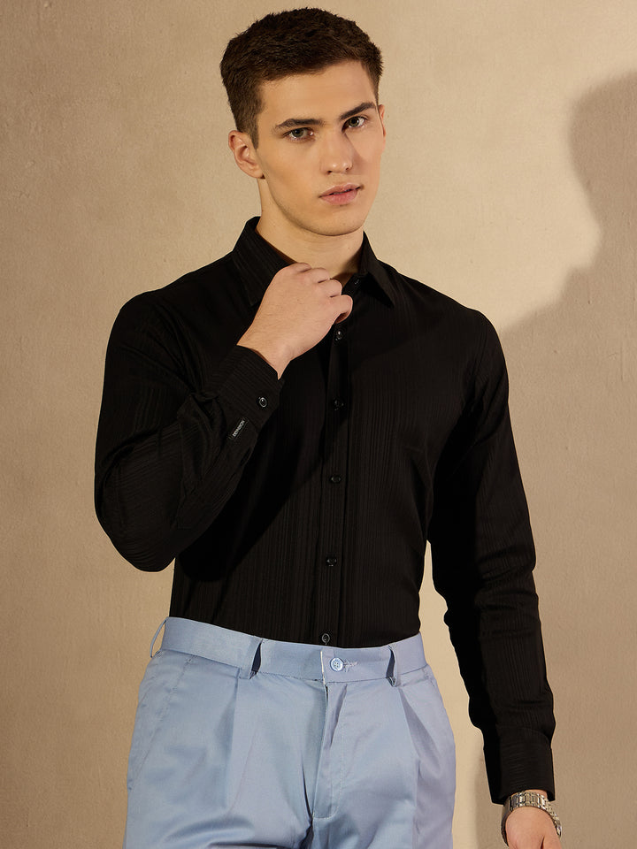 Black Self Design Formal Shirt