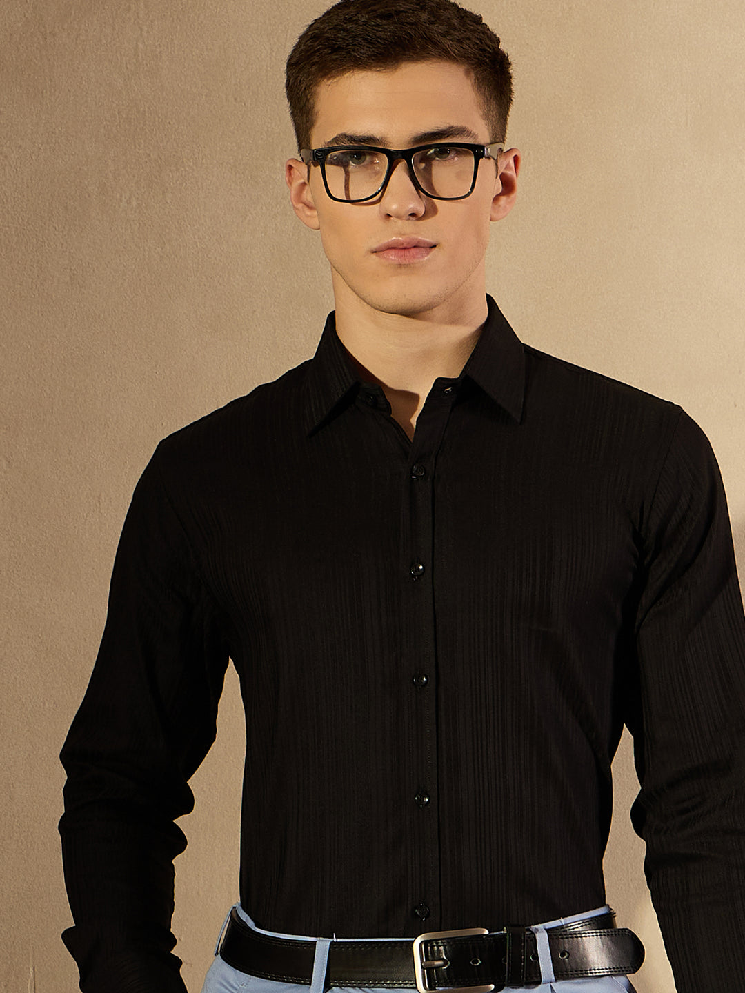 Black Self Design Formal Shirt