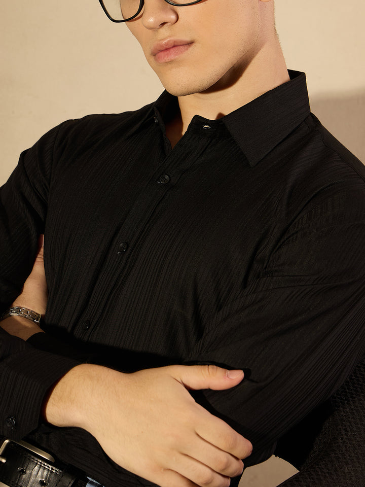 Black Self Design Formal Shirt