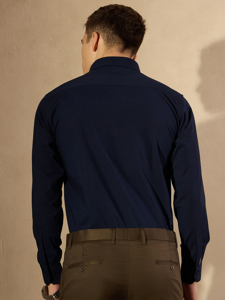 Navy Blue Solid Full Sleeves Formal Shirt