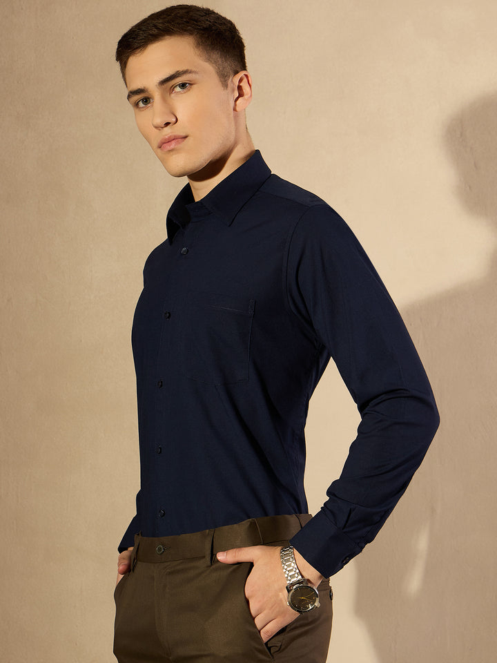 Navy Blue Solid Formal Shirt