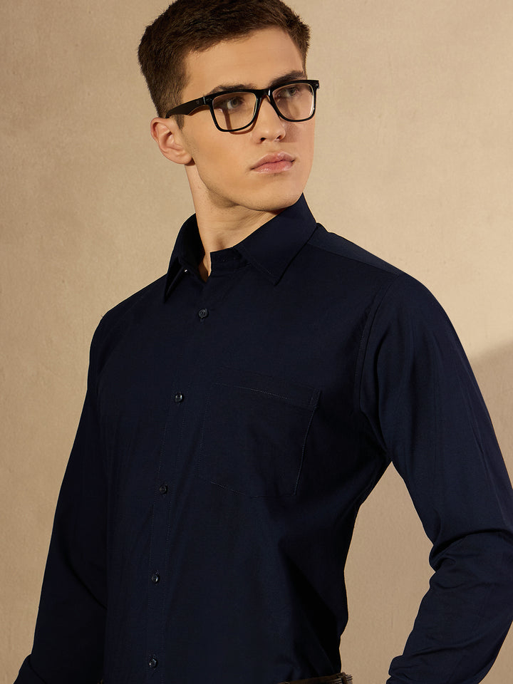 Navy Blue Solid Full Sleeves Formal Shirt