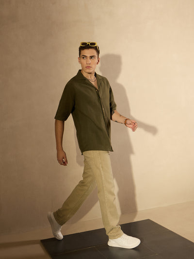 Olive: Half Sleeves Oversized Casual Shirt