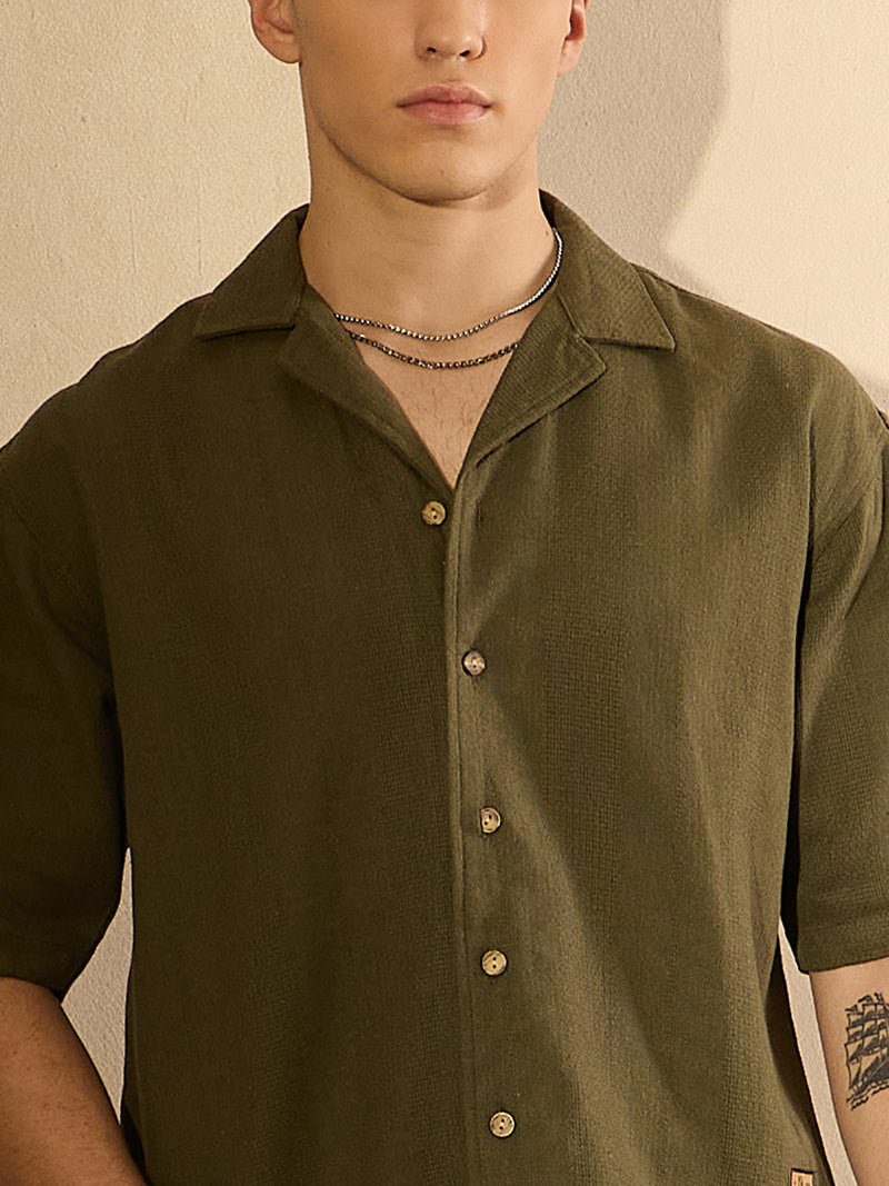 Olive: Half Sleeves Oversized Casual Shirt