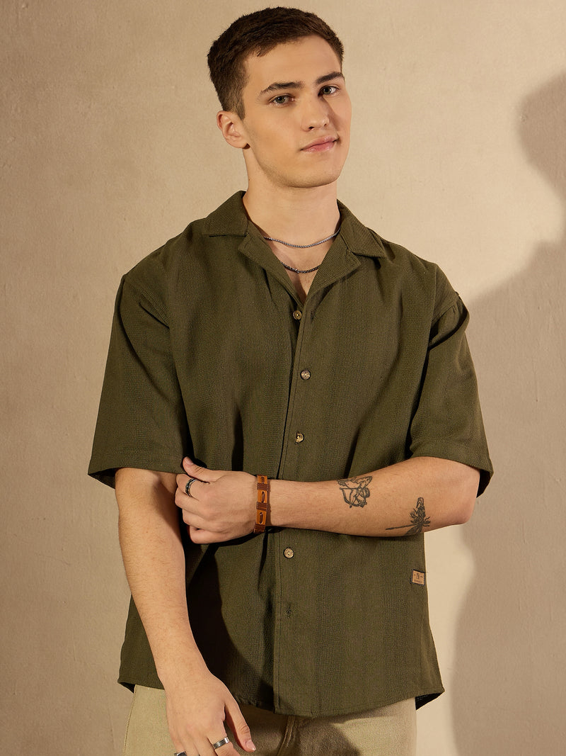 Olive: Half Sleeves Oversized Casual Shirt