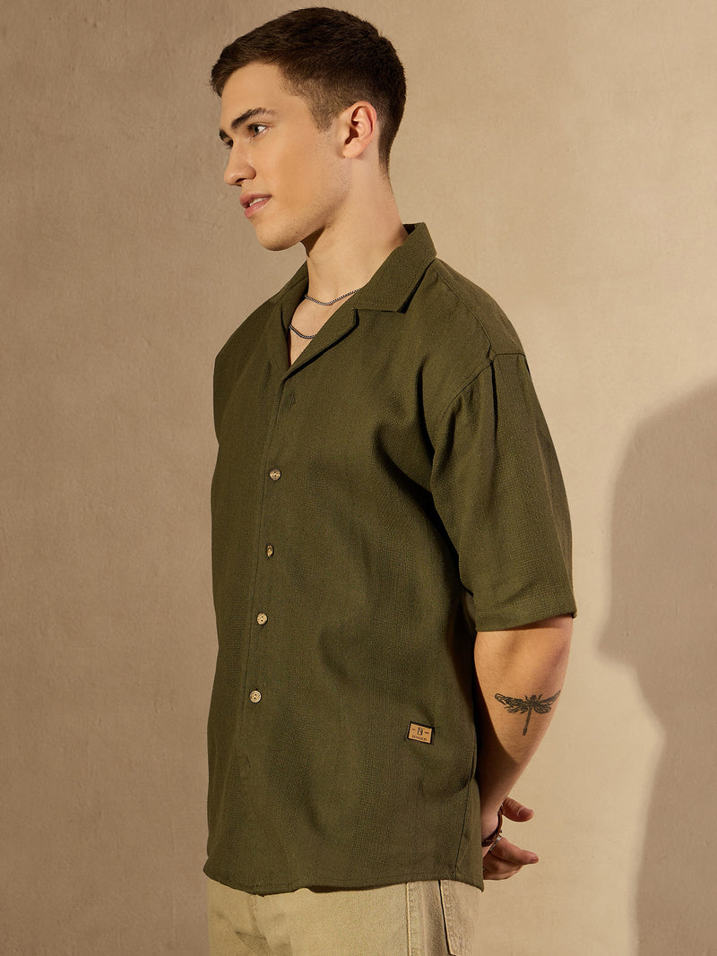 Olive: Half Sleeves Oversized Casual Shirt
